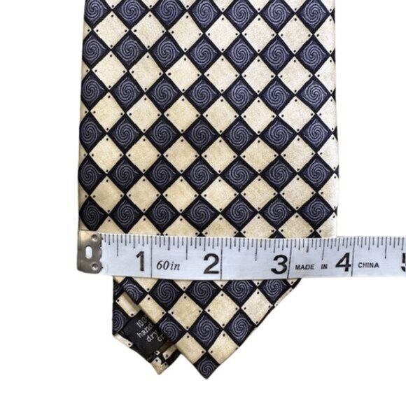 Salvatore Pellegrino Men's Diamond Spiral Silk Neck Tie Black Cream - Picture 4 of 8